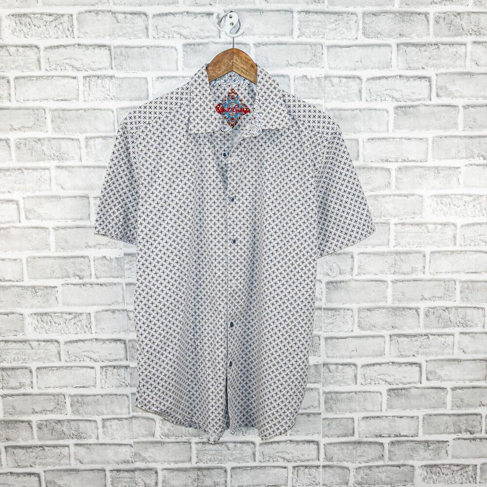 Robert Graham Short Sleeve Button up MOSCOW Shirt Geo Print sz Large